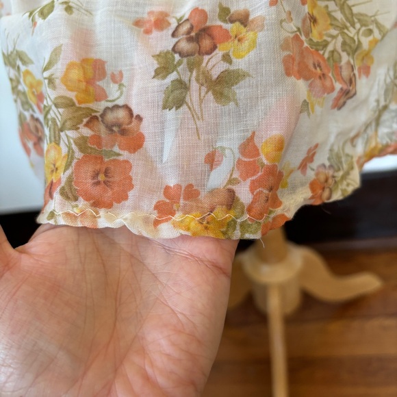 Vintage 70s Orange Floral Ruffle Summer Dress - Picture 6 of 15